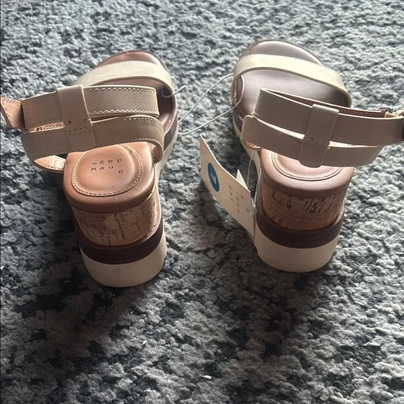 Cream and Brown Wedge Sandals with Cork Heel - Picture 5 of 10